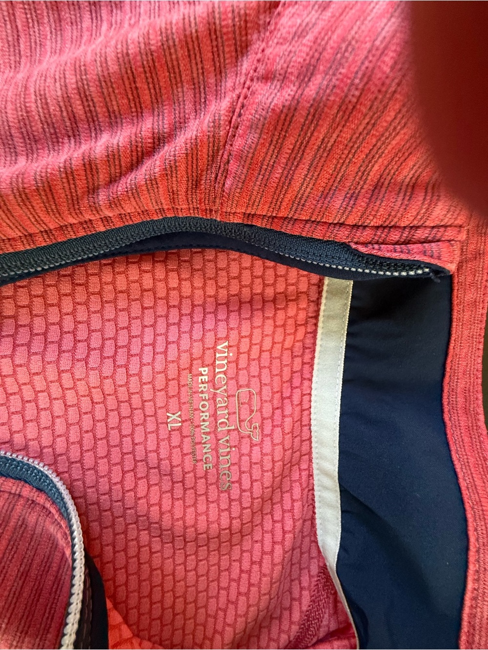 Vineyard Vines Coral-Red Performance Zip Jacket with Navy Trim Mens XL